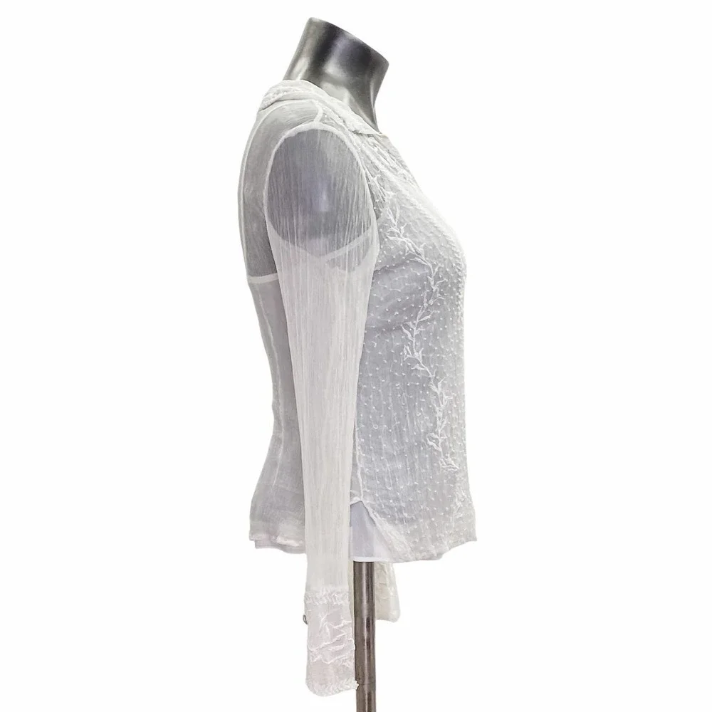 Eci New York Sheer White Floral Lined L/S Blouse - Picture 4 of 12
